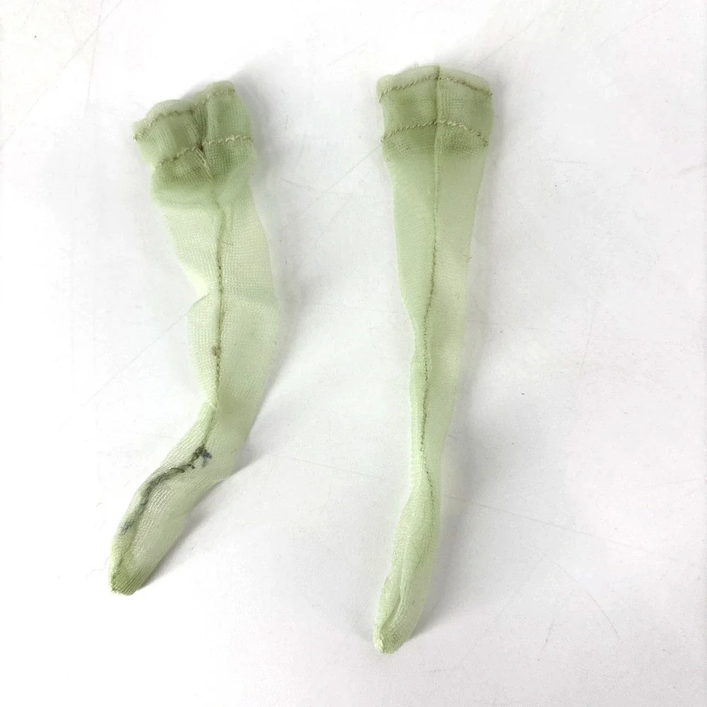 Vintage 60s Barbie Mint Green Sheer Nylon Stockings w Pleated‎ Skirt Lace Trim